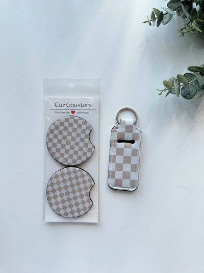 Checker Car Coasters, Set of 2 Car Checker Coasters, Cute Car Accessories, Cup Holder Coasters