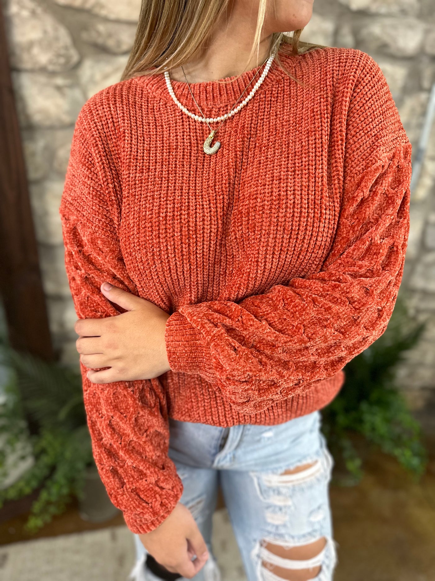 Rust Puff Sleeve Sweater