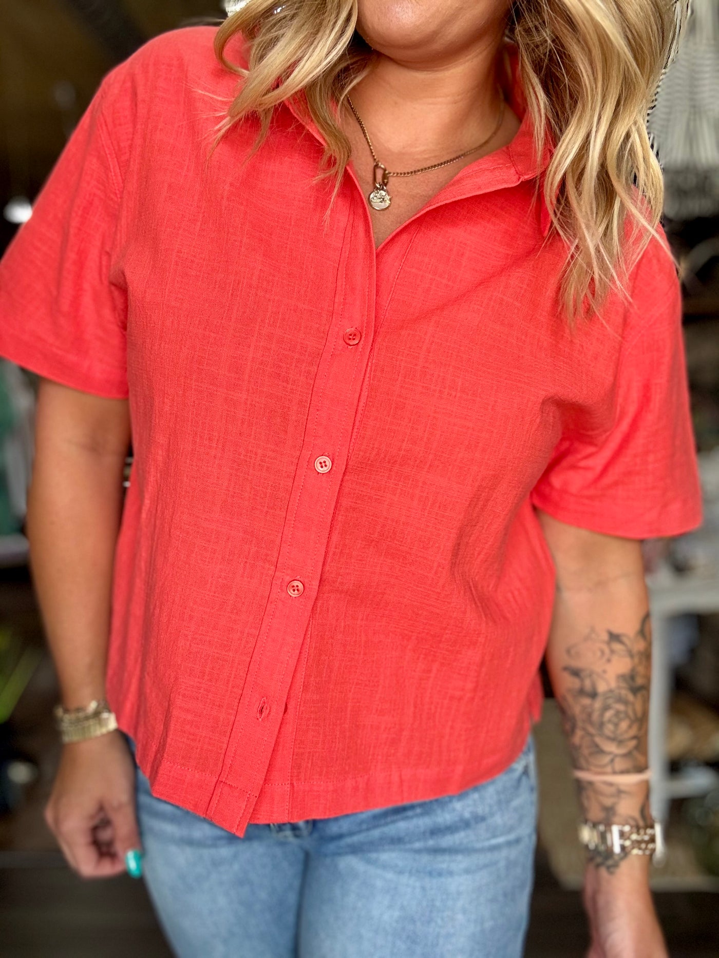 Linen Blouse-Papaya