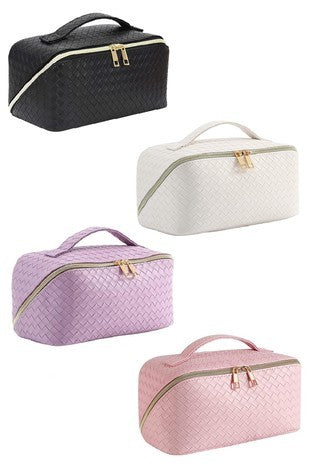 Woven Vegan Leather Cosmetic Makeup Travel Bag