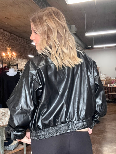 Vegan Leather Bomber Jacket