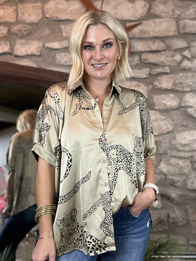 Satin Leopard Button Up Top