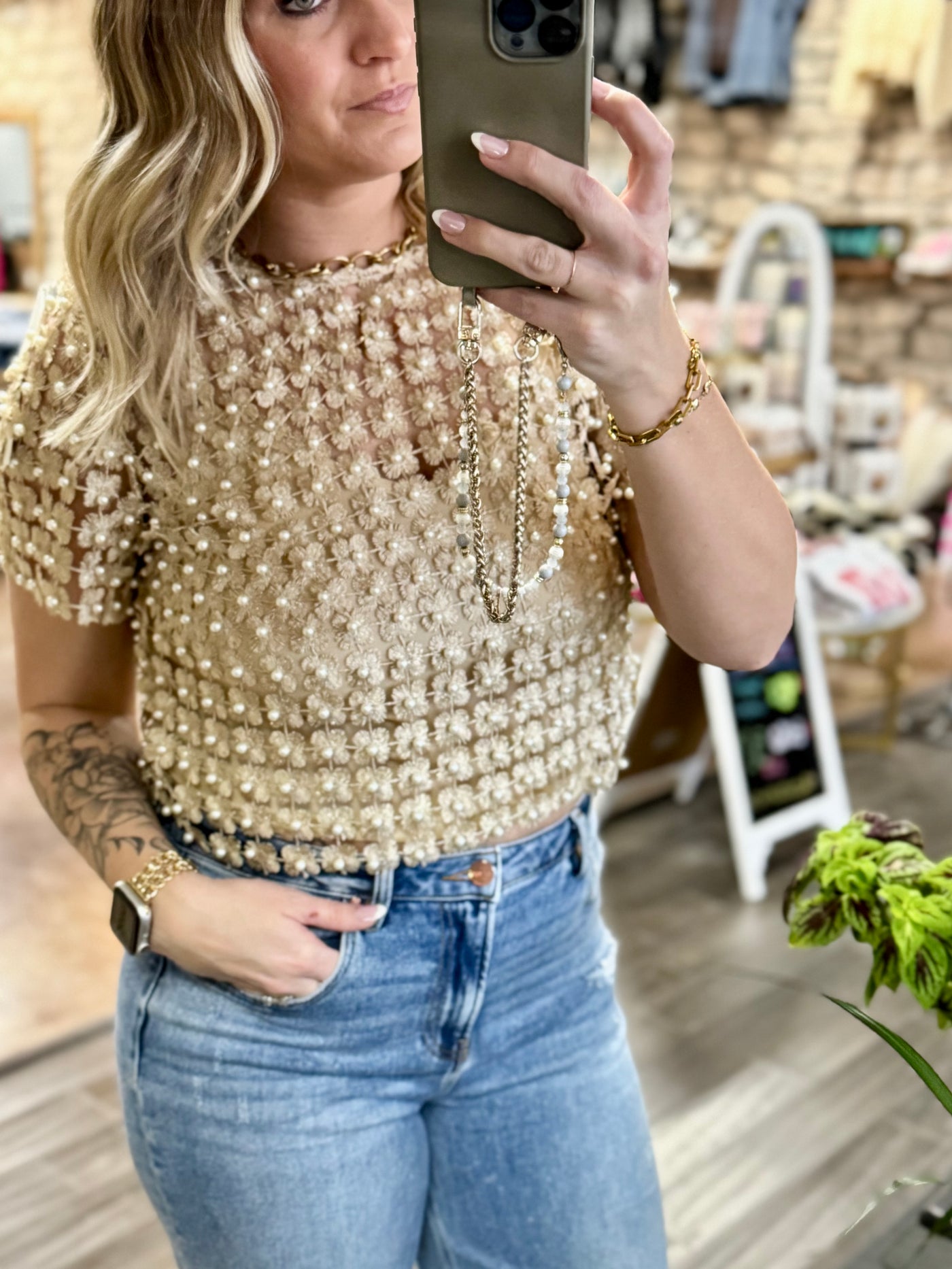 Lace Pearl Top