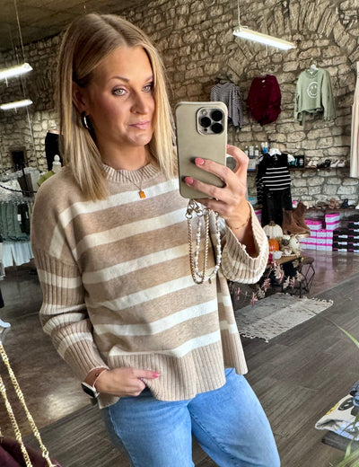 Beige Striped Sweater