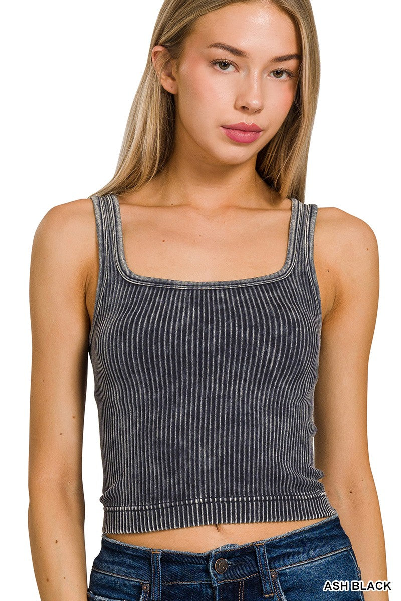 Reversable Neckline Ribbed Tank