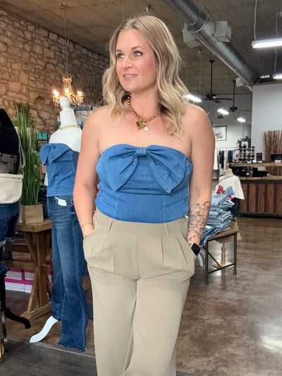 Vintage Front Bow Denim Tube Top