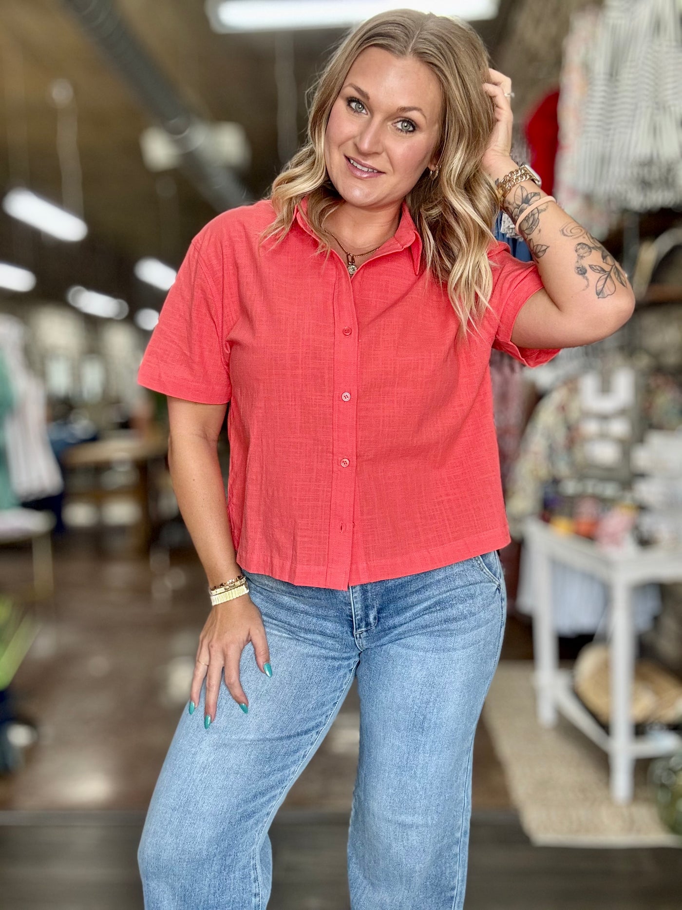 Linen Blouse-Papaya
