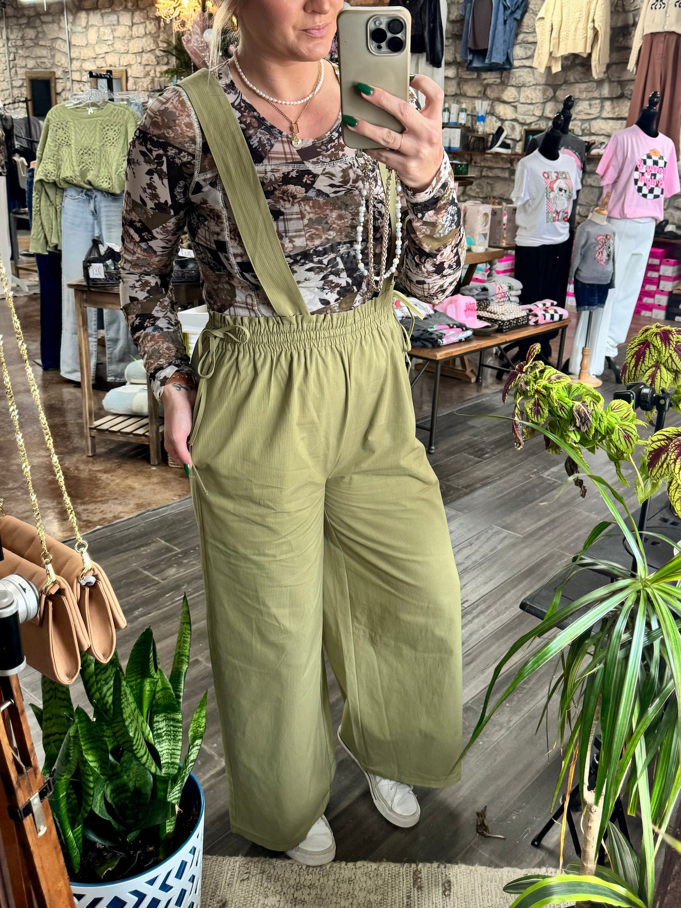 Suspender Wide Leg Jumpsuit (Olive)