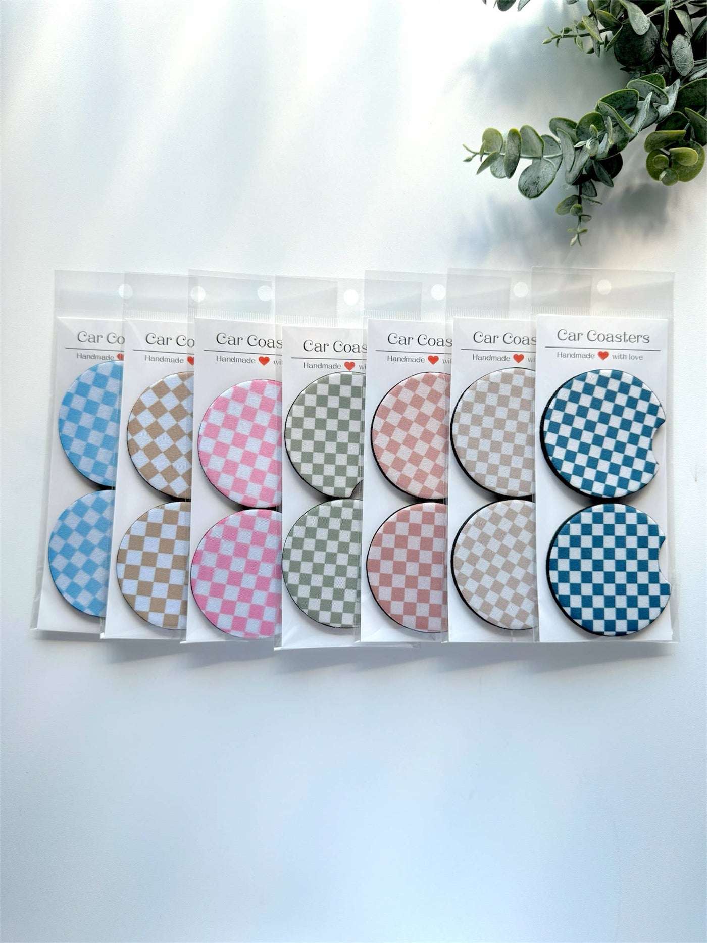 Checker Car Coasters, Set of 2 Car Checker Coasters, Cute Car Accessories, Cup Holder Coasters