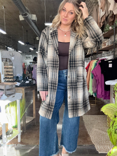 Plaid Knee Length Coat