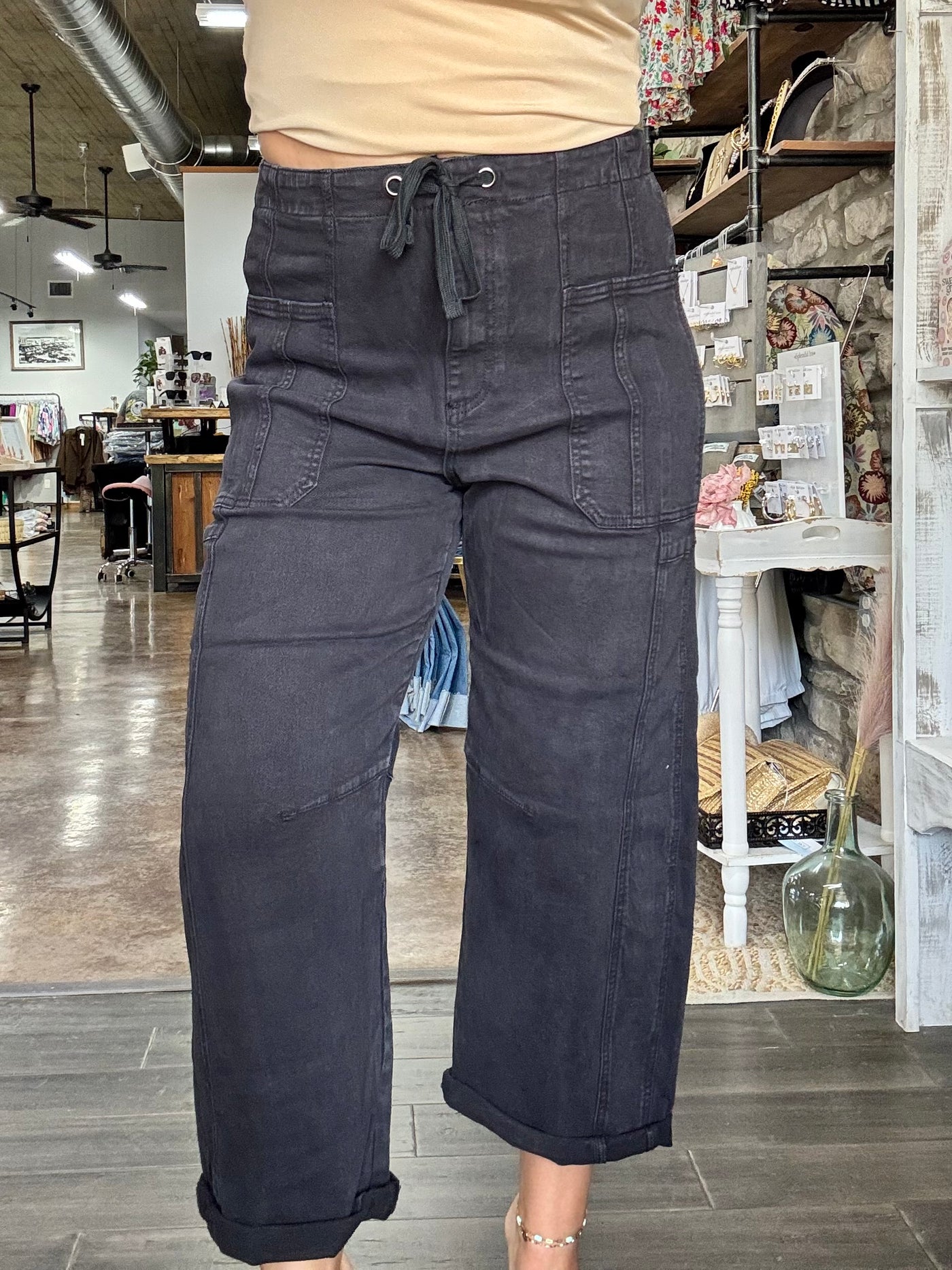 High Rise-Crop Wide Barrel Cuffed Pants