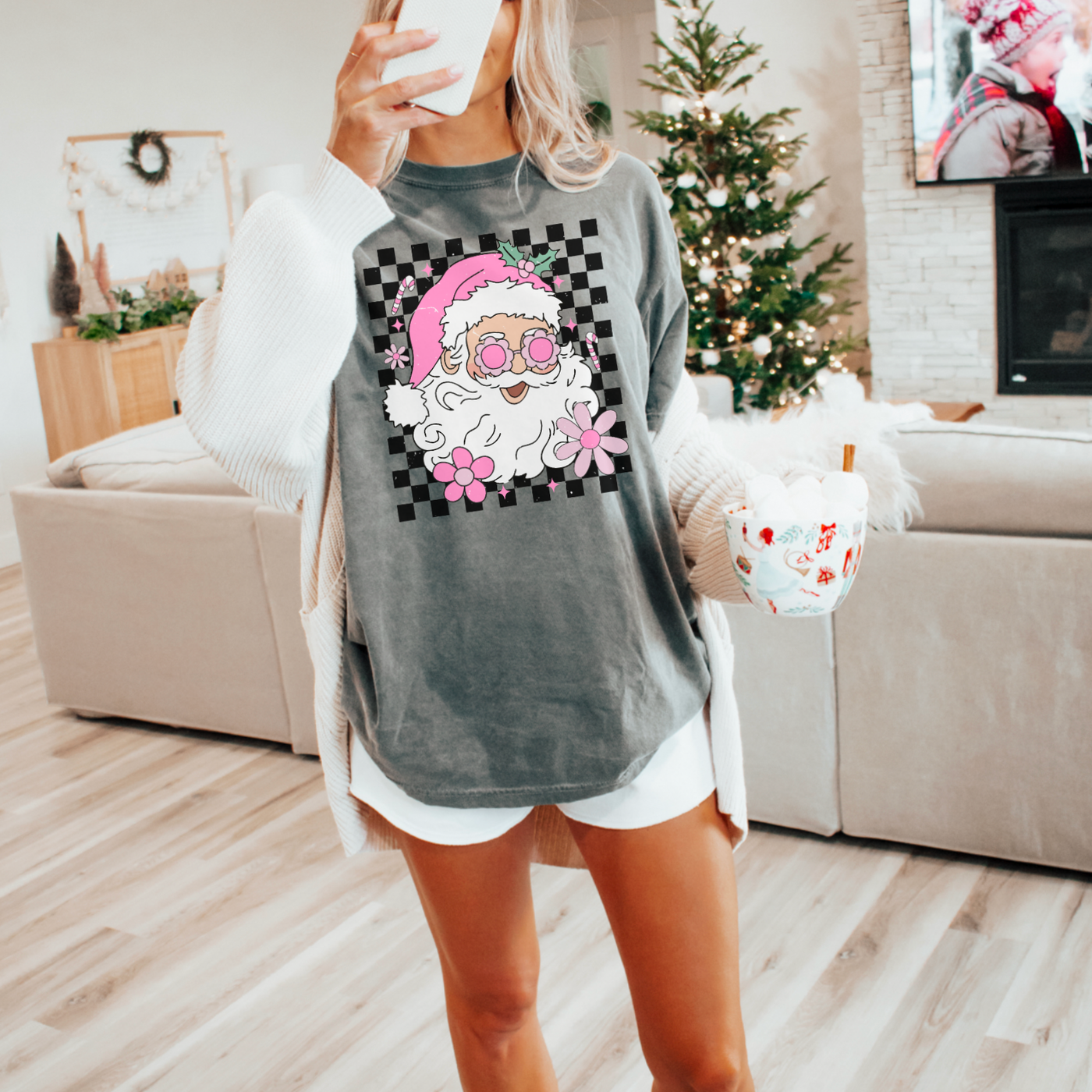 Retro Santa Comfort Color Christmas Graphic Tee