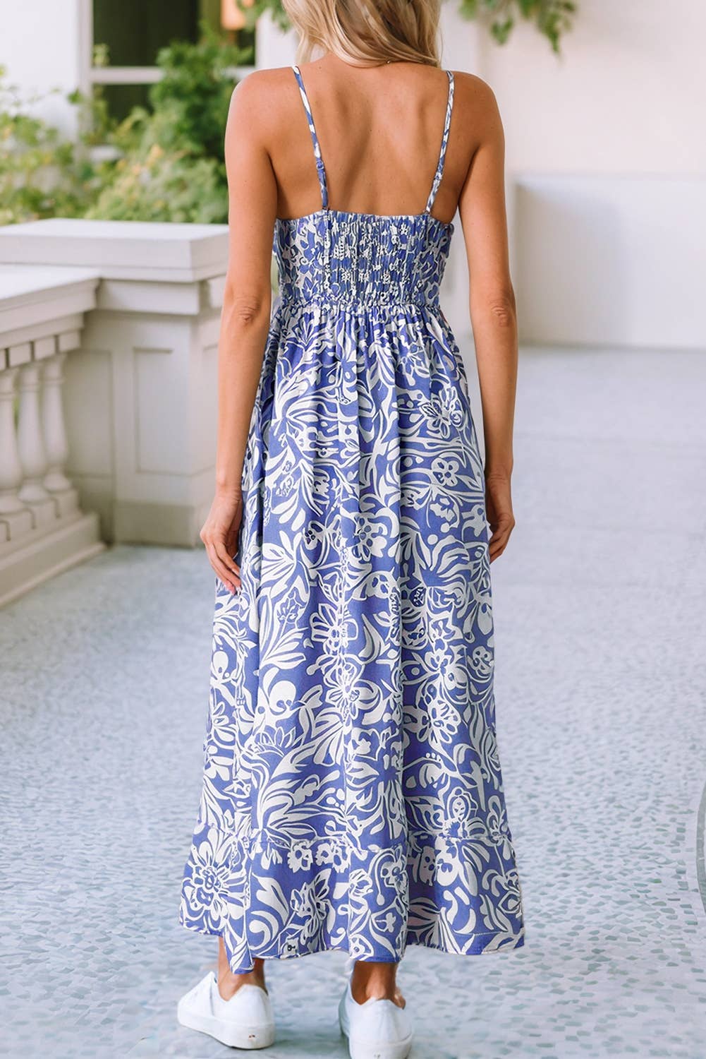 Floral Spaghetti Strap High Waist Maxi Dress