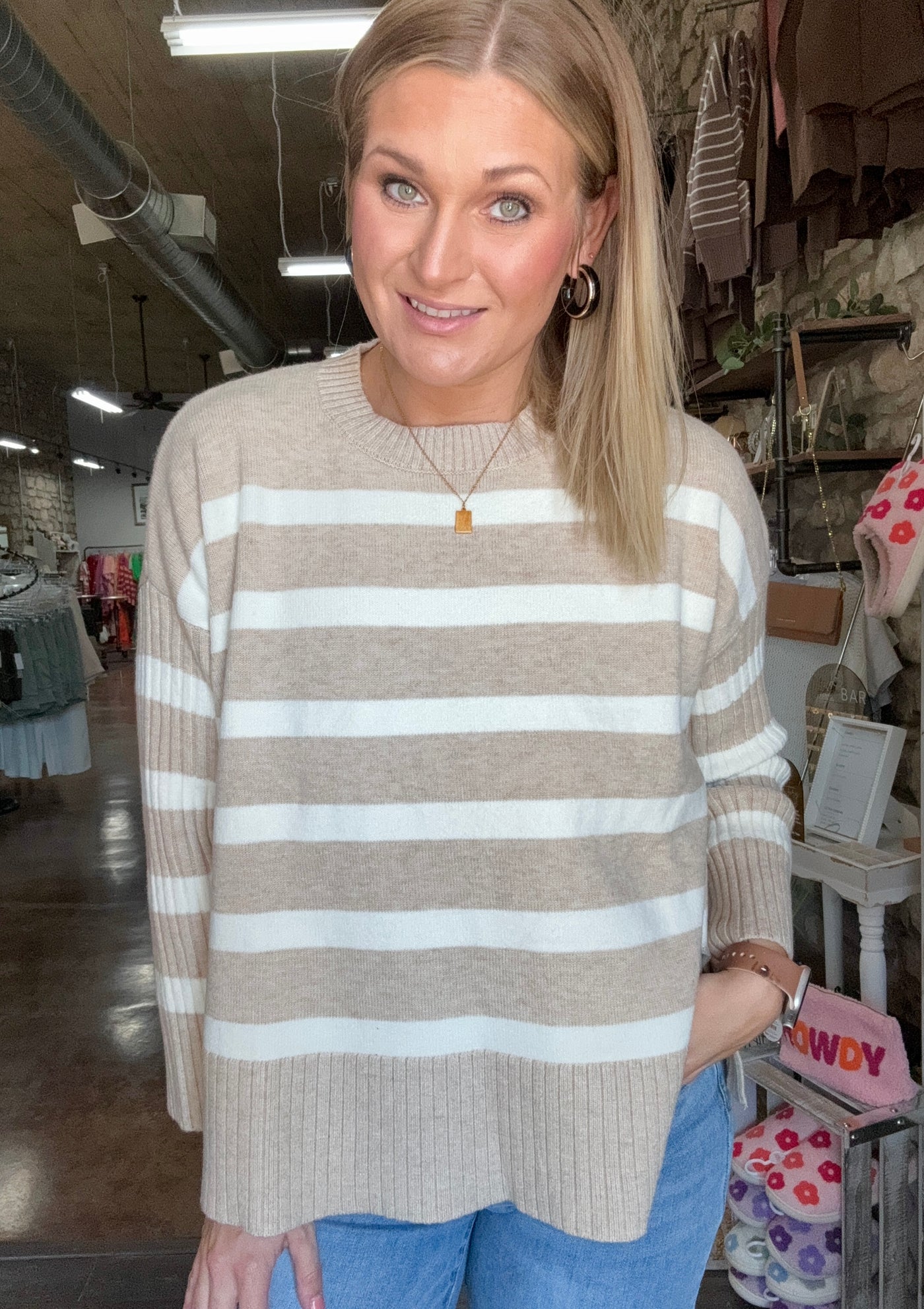 Beige Striped Sweater