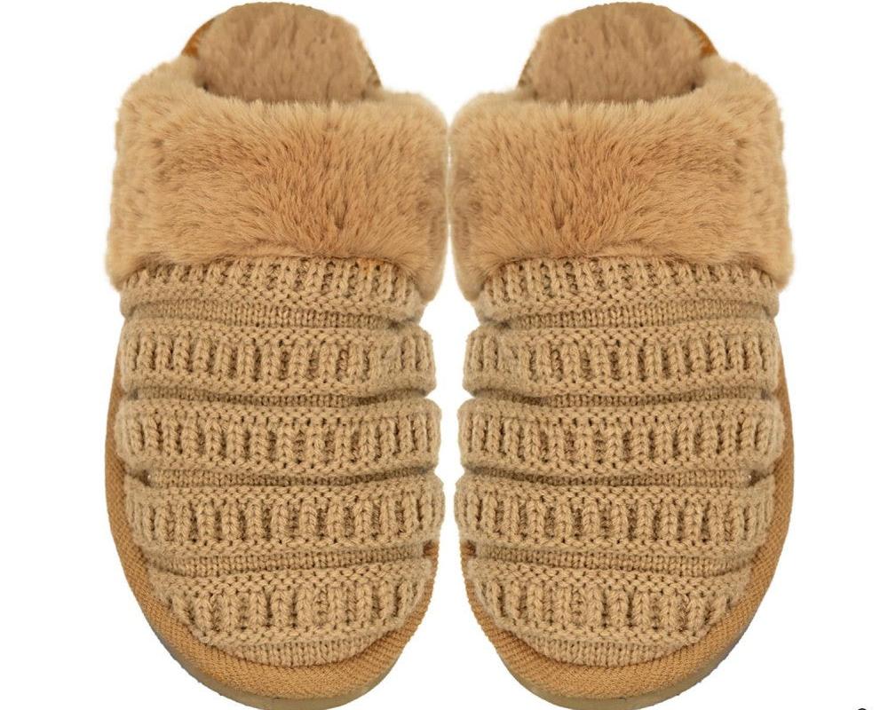 Waffle Knit Furry Slippers