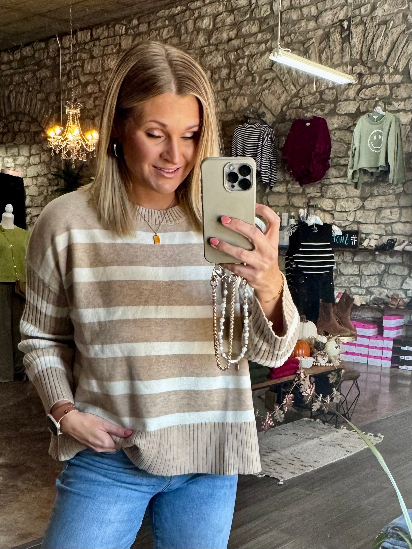 Beige Striped Sweater