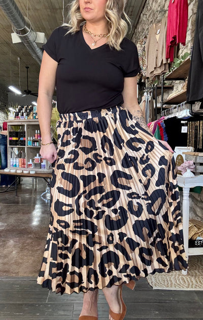 Leopard Print Pleated Skirt