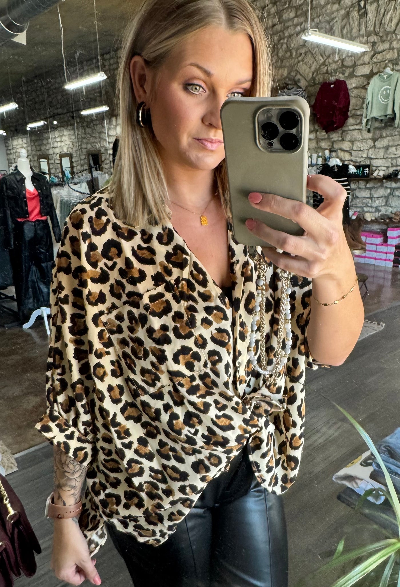 Oversized Leopard Button Up Top