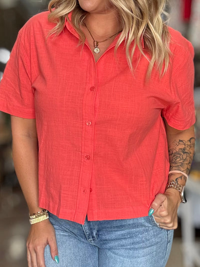 Linen Blouse-Papaya
