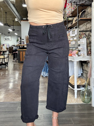 High Rise-Crop Wide Barrel Cuffed Pants