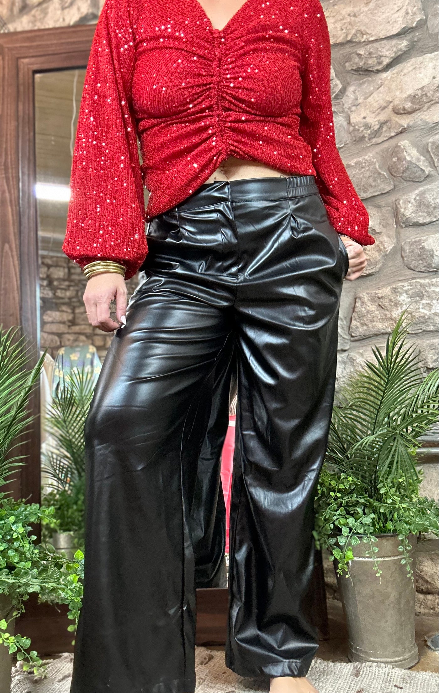 Becky Wide Leg Leather Pants