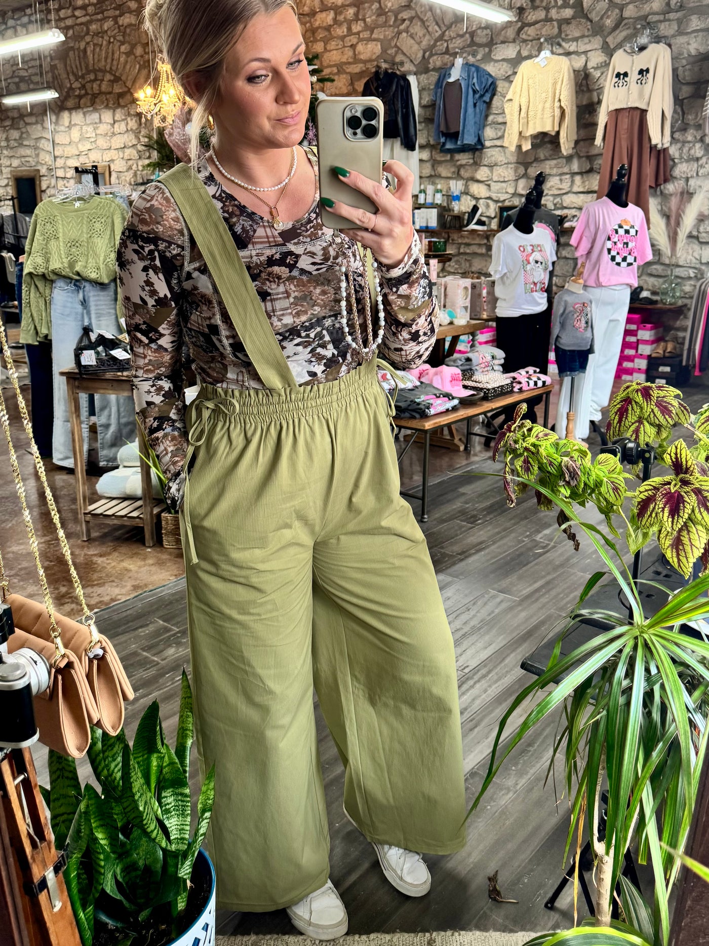 Suspender Wide Leg Jumpsuit (Olive)