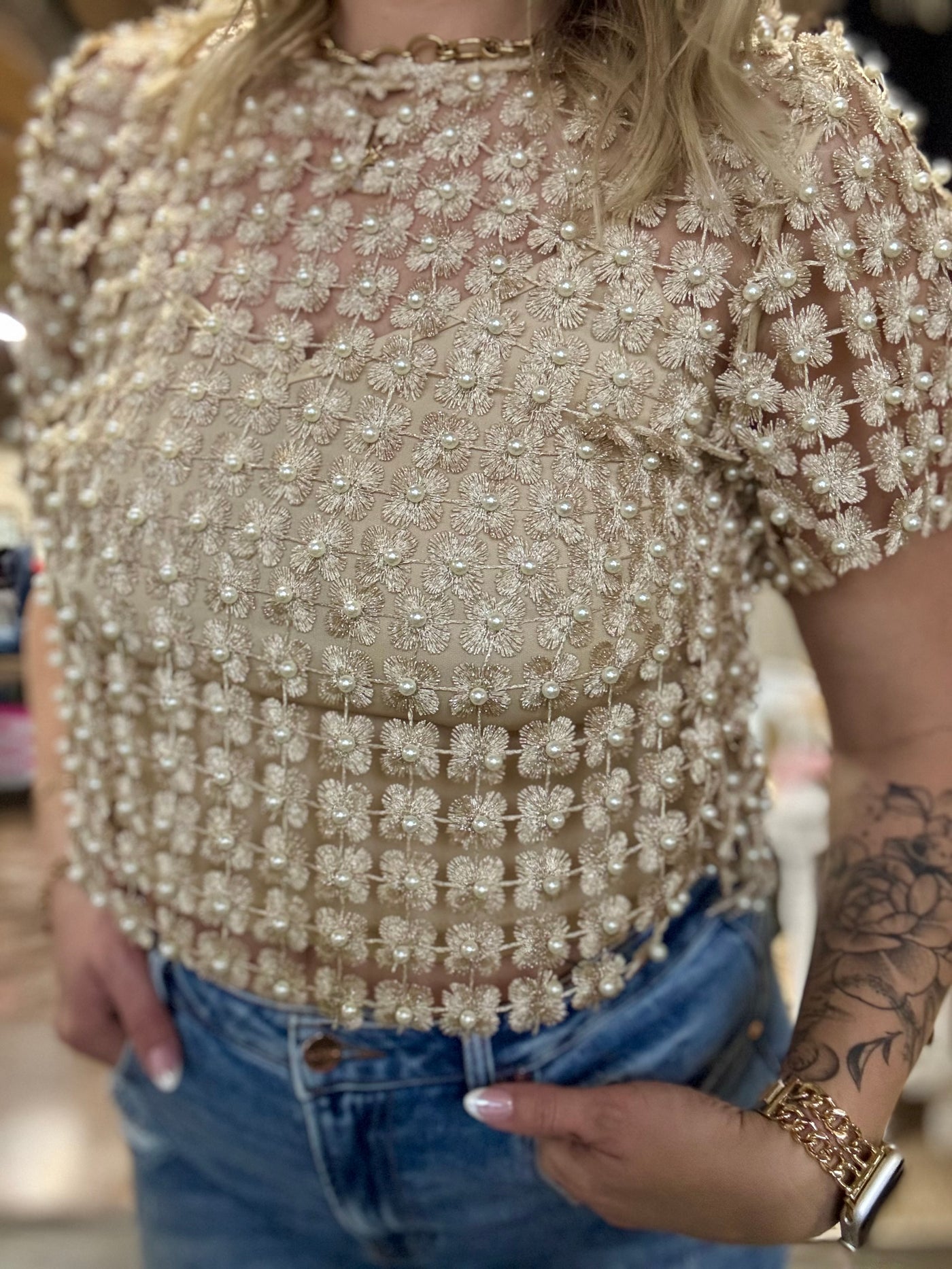 Lace Pearl Top