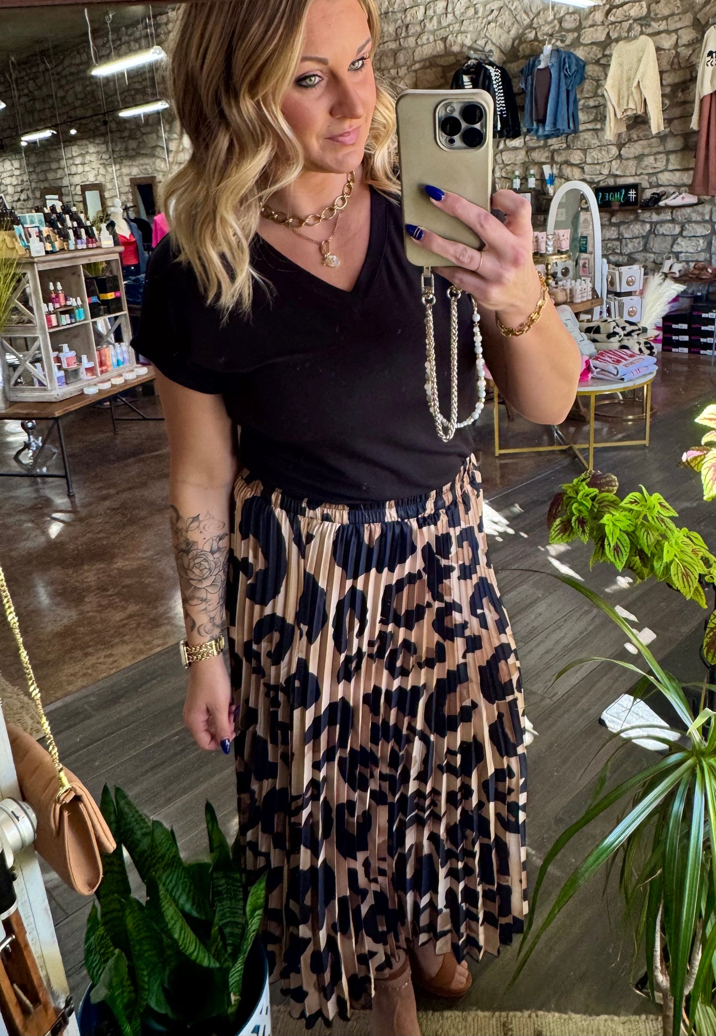 Leopard Print Pleated Skirt