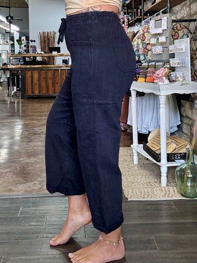 High Rise-Crop Wide Barrel Cuffed Pants