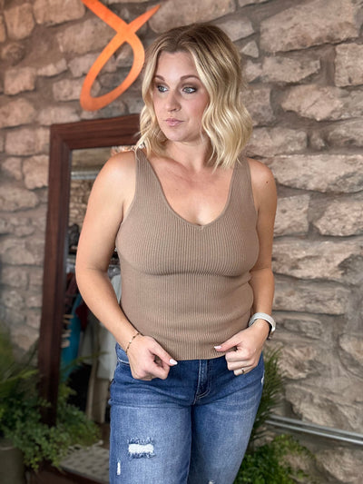 Ribbed V-Neck Fitted Top