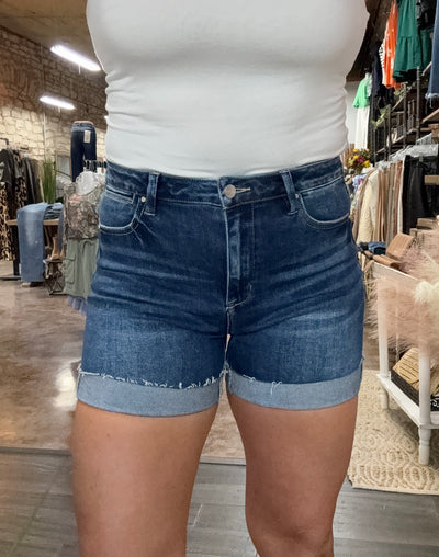 High-Rise Cuffed Denim Shorts