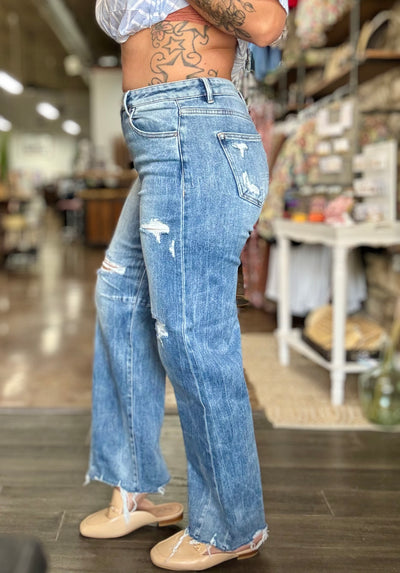 Mid Rise Baggy Leg Jeans