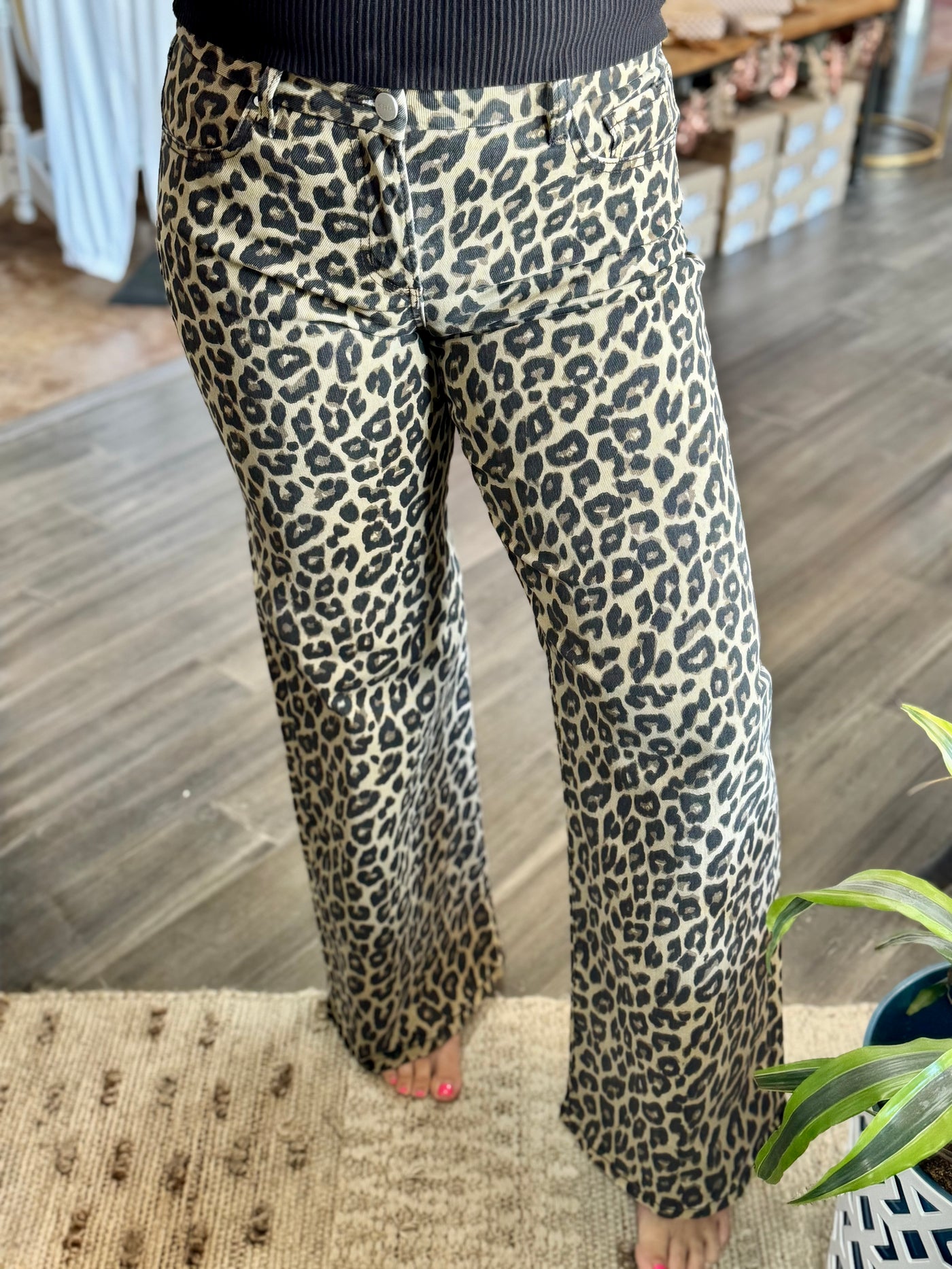 Mid Rise Leopard Print Denim