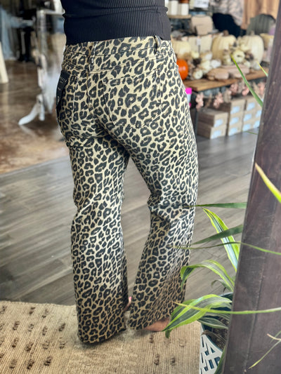Mid Rise Leopard Print Denim