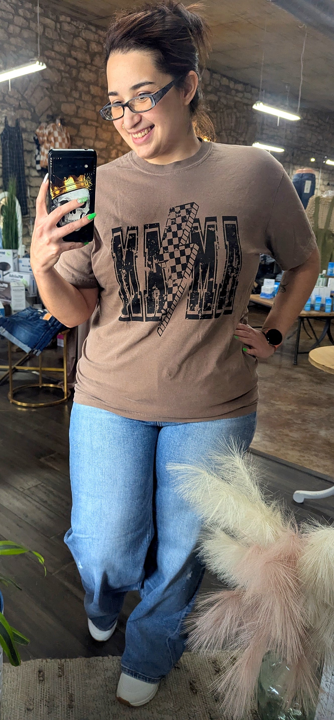 Checkered Bolt Mama Tee