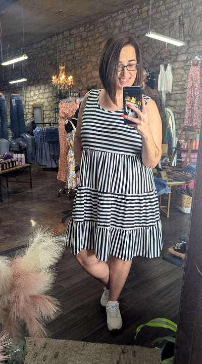 Stripe U Neck Sleeveless Loose Fit Mini Dress