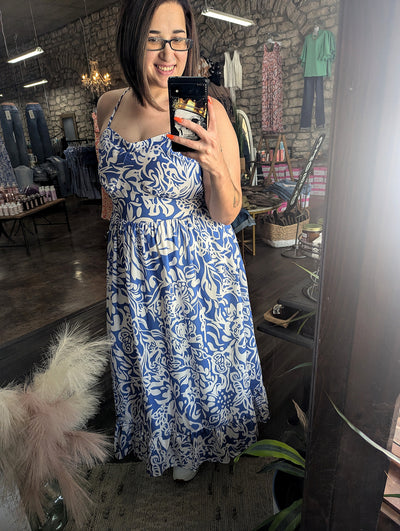 Floral Spaghetti Strap High Waist Maxi Dress