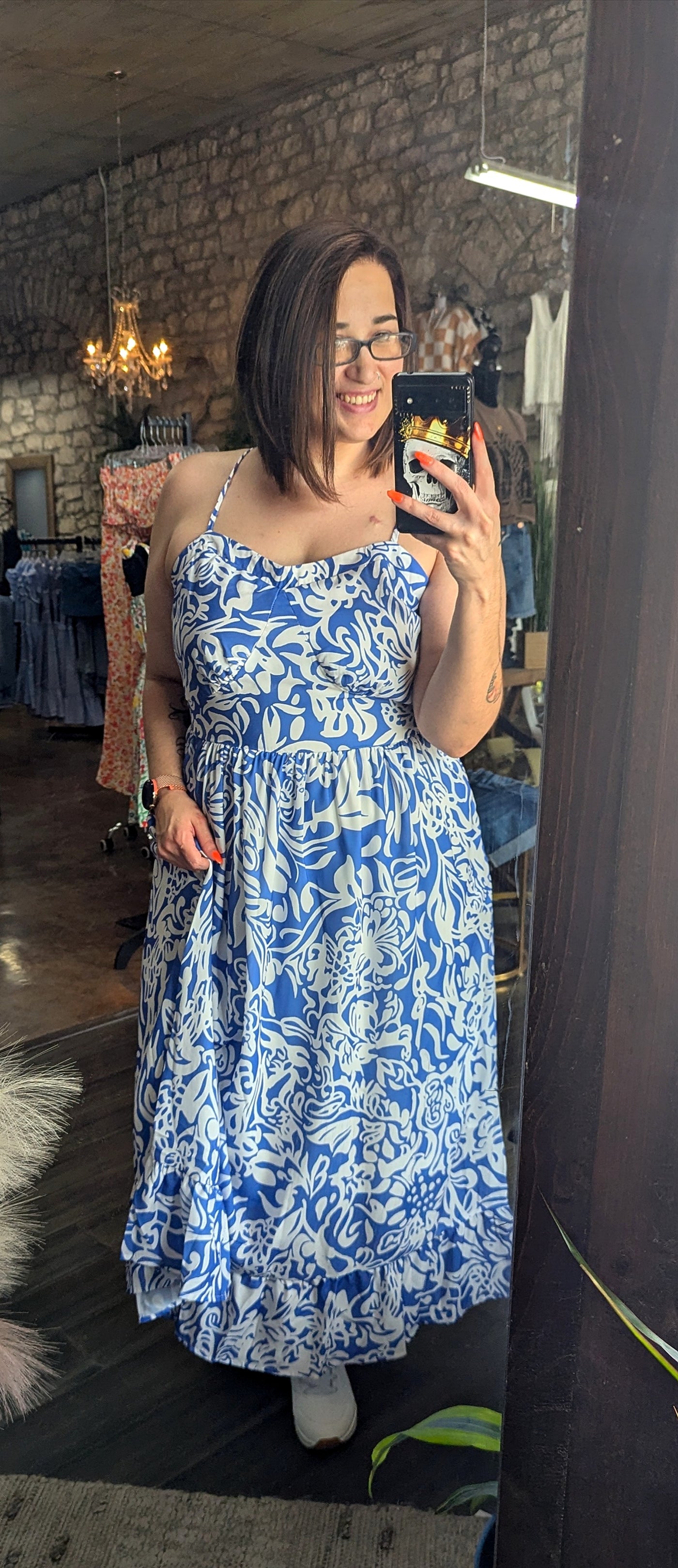 Floral Spaghetti Strap High Waist Maxi Dress