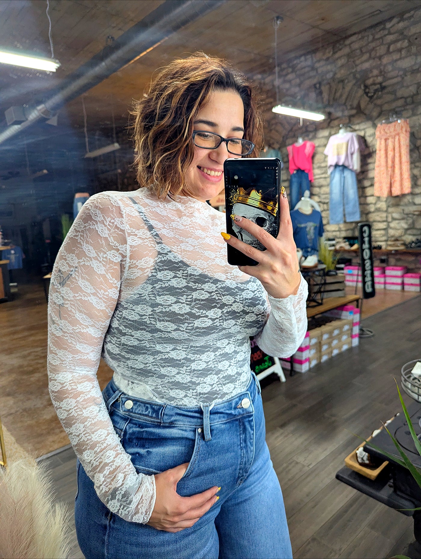 Floral Sheer Lace Top-White