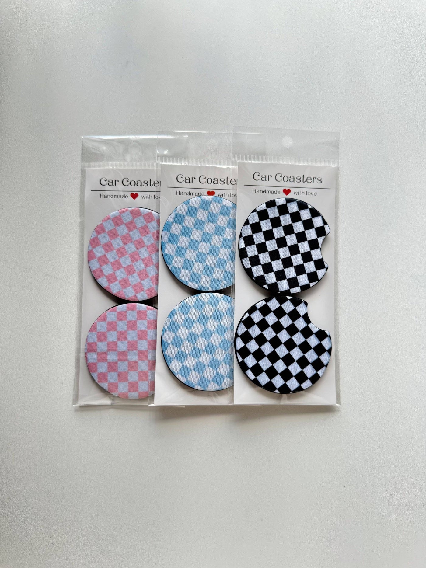 Checker Car Coasters, Set of 2 Car Checker Coasters, Cute Car Accessories, Cup Holder Coasters