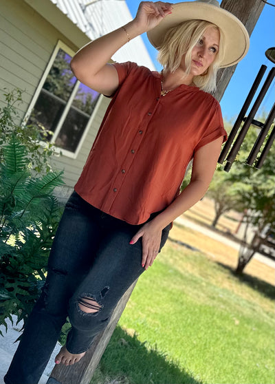 Casual Button Up V-neck Top