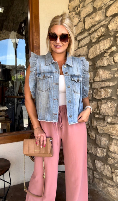 Ruffle Cut-off Denim Jacket