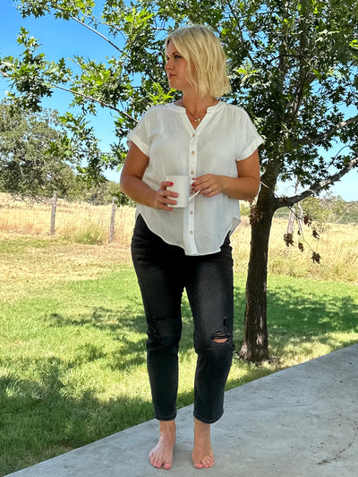 Casual Button Up V-neck Top