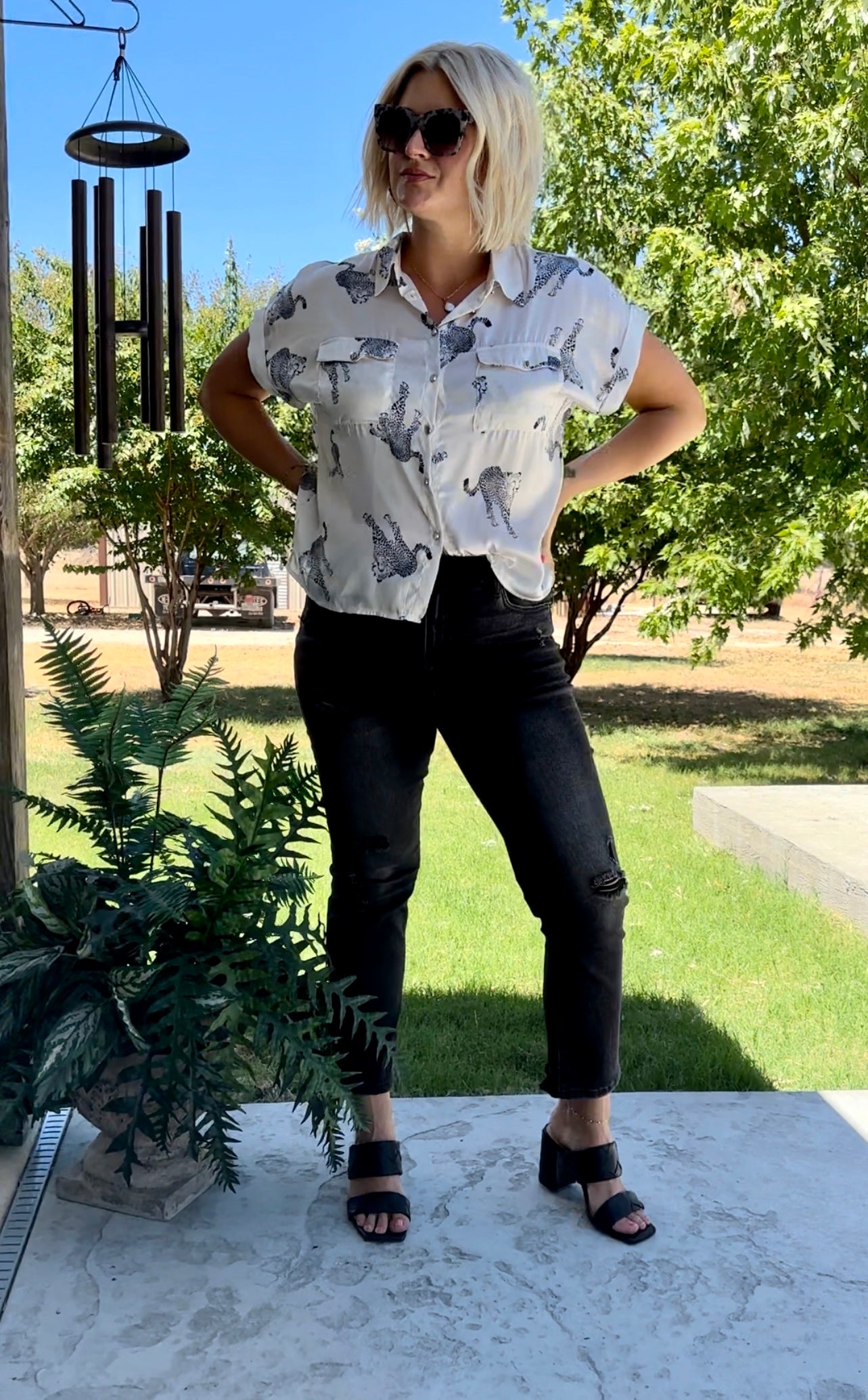 Satin Tiger Print Blouse