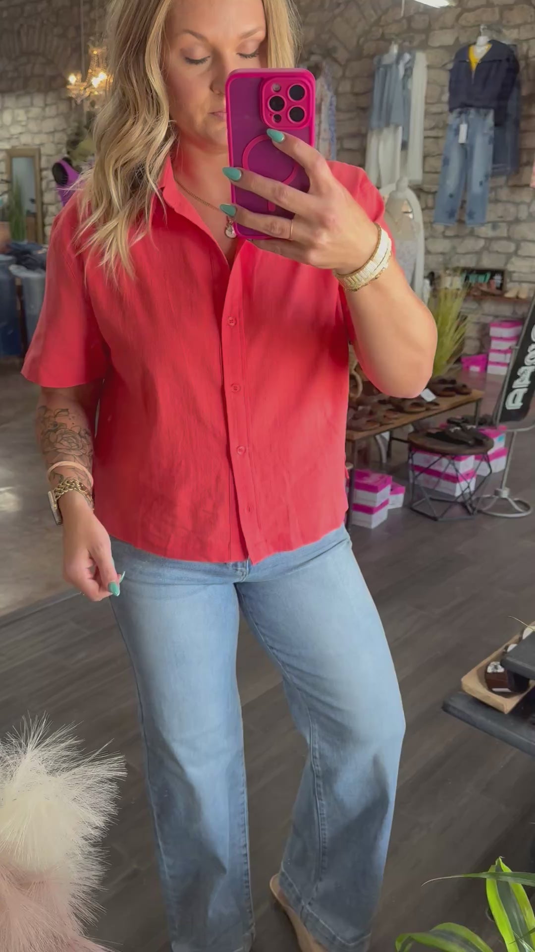 Linen Blouse-Papaya