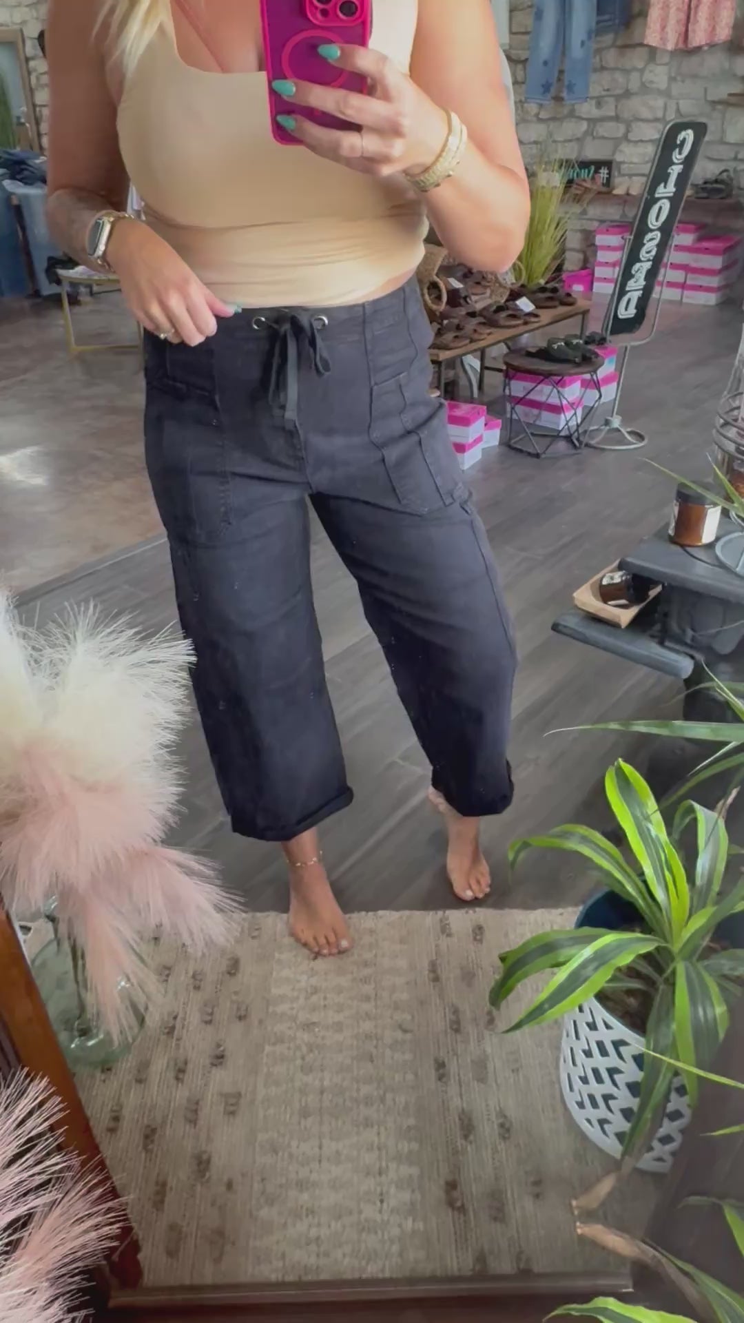 High Rise-Crop Wide Barrel Cuffed Pants
