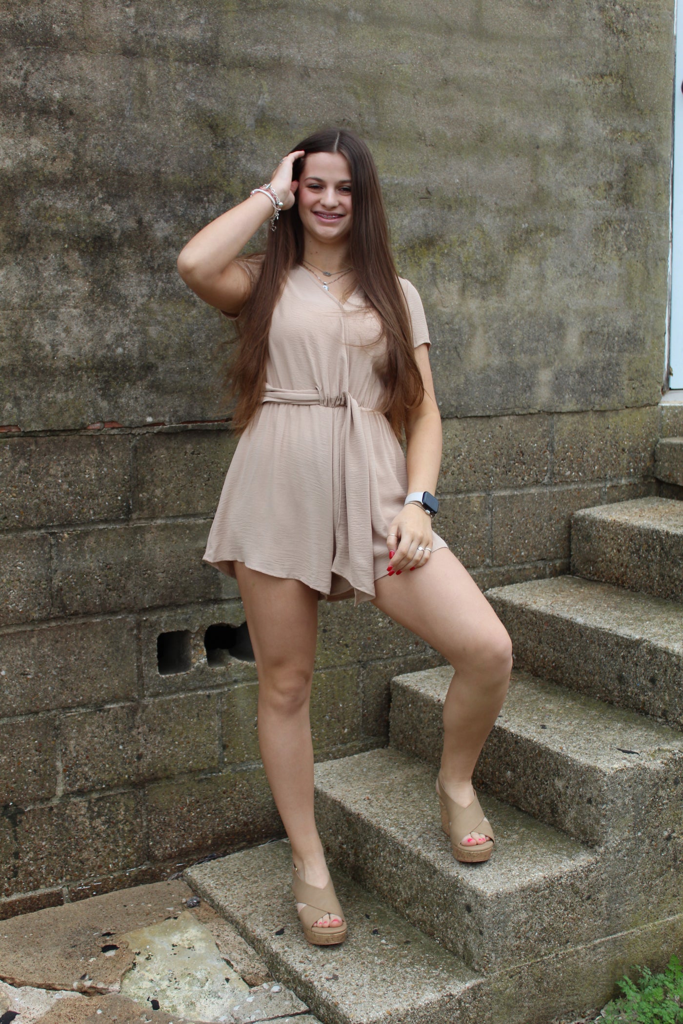 Taupe Front Tie Romper