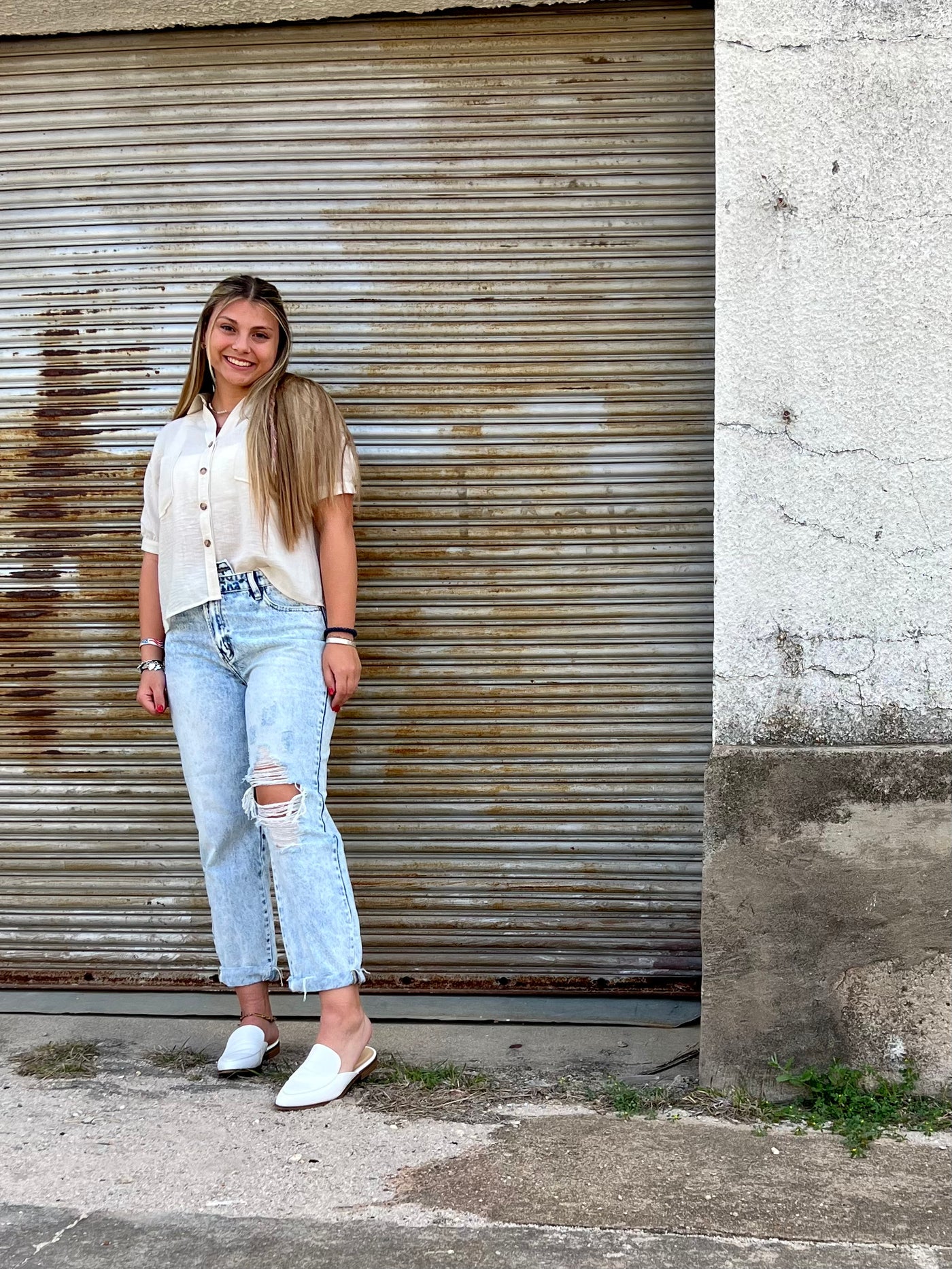 Neutral Woven Button Up Top