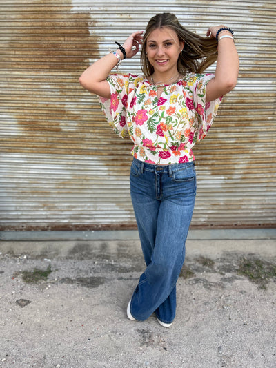 Floral Flutter Sleeve Top