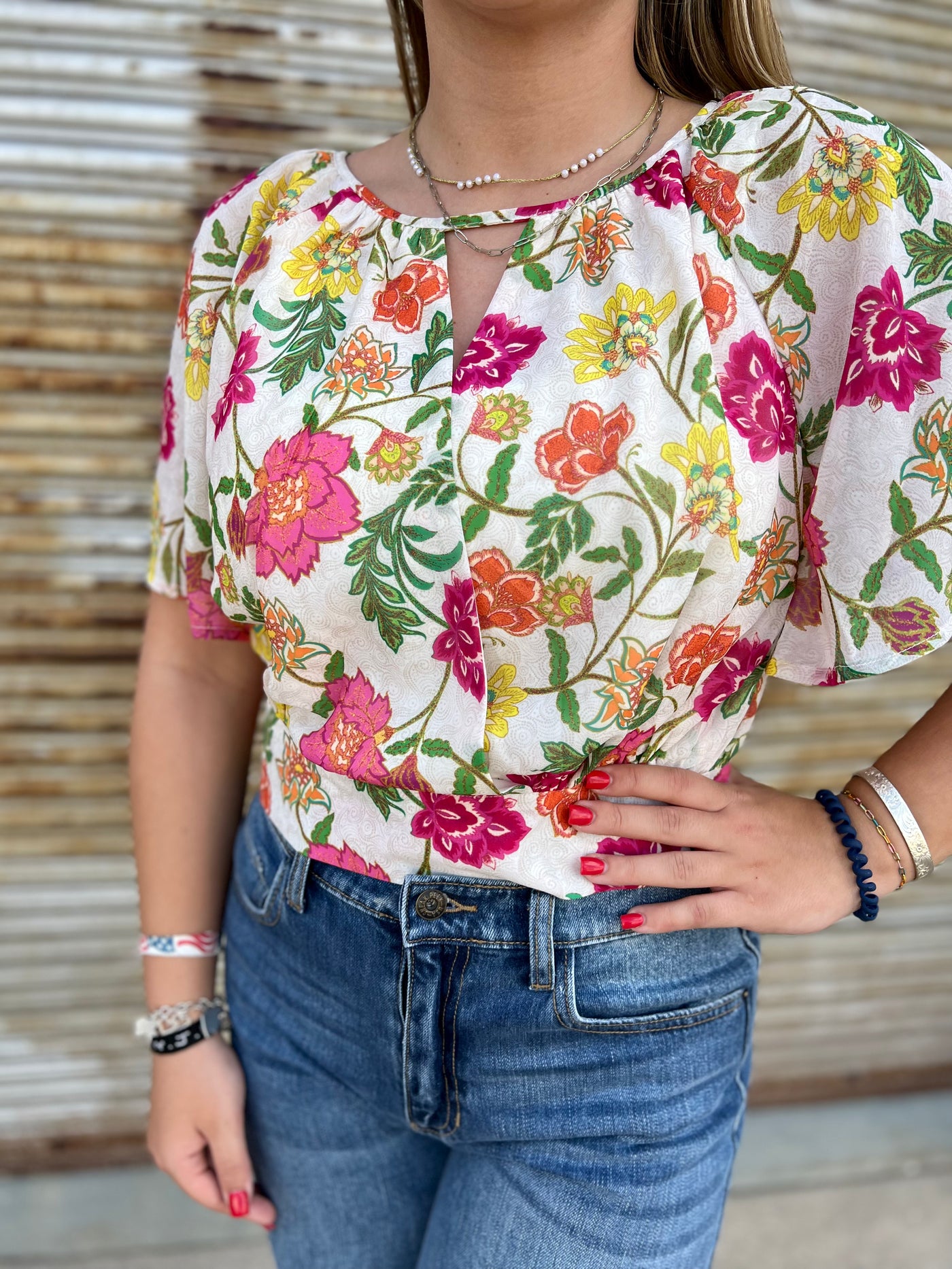 Floral Flutter Sleeve Top